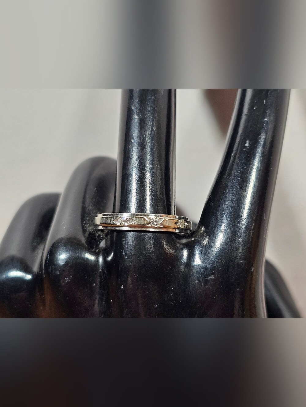 Antique 14k white Gold Band with White Sapphires